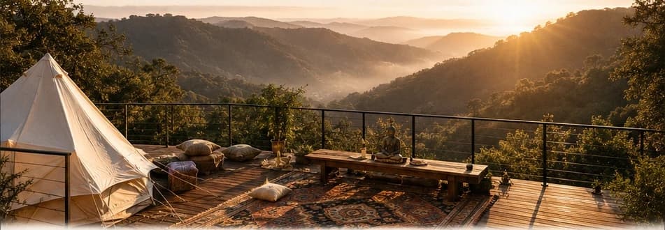 Sunlit canyon terrace at Frequency House in Topanga